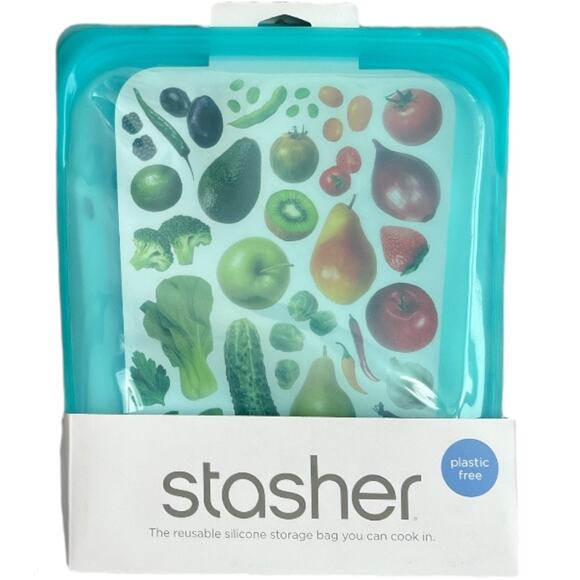 2-Piece Set STASHER Aqua/Clear Reusable Food Storage Bags, 8.5"x"10.25x"1.5" - Picture 7 of 10